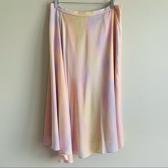 VINCE Rainbow Wash Drape Asymmetric Midi Skirt pastel pink slip skirt - Picture 11 of 16